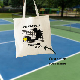 Pickleball speler meester winnaar aangepaste naam tote bag