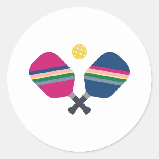 Pickleball Sport Paddle Striped Blue Ronde Sticker (Voorkant)