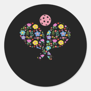 Pickleball Sports Racquet Racket Paddle Flowers Re Ronde Sticker
