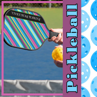 Pickleball Stripes Paarse Turquoise gepersonalisee Pickleball Paddle