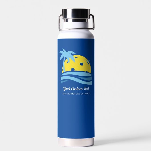 Pickleball Sun Palm Trees Aangepaste tekst Waterfles (Achterkant)