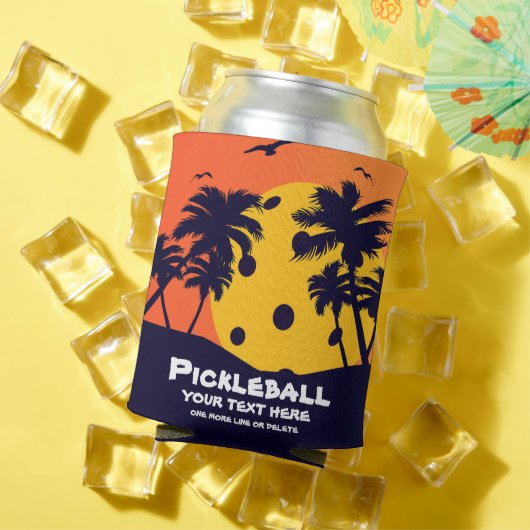 Pickleball Sun Palm Trees voegen aangepaste tekst  Blikjeskoeler (Insitu Zomer)