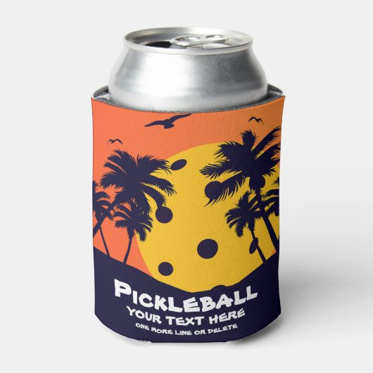Pickleball Sun Palm Trees voegen aangepaste tekst  Blikjeskoeler (Blikje Voorkant)