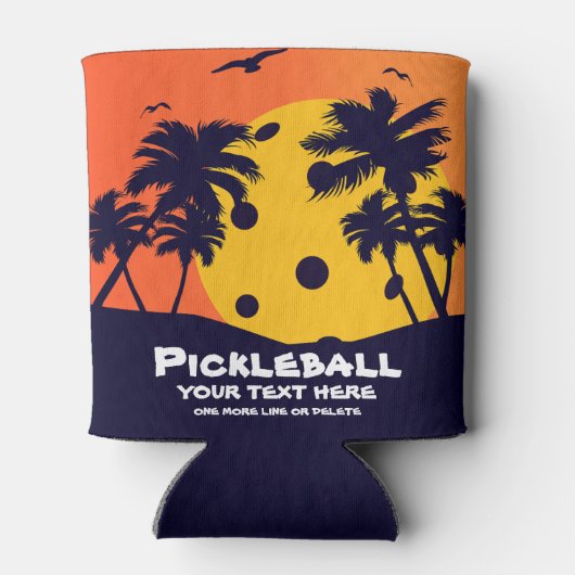 Pickleball Sun Palm Trees voegen aangepaste tekst  Blikjeskoeler (Achterkant)