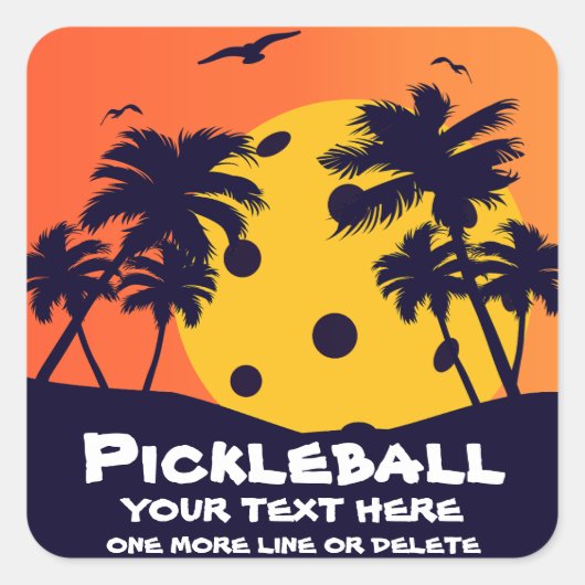 Pickleball Sun Palm Trees voegen aangepaste tekst Vierkante Sticker (Voorkant)