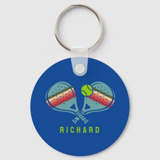 Pickleball Team Gestreepte Paddles Custom Sleutelhanger (Voorkant)