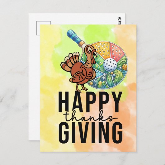 Pickleball Thanksgiving met kalkoen en racket Briefkaart (Voorkant / Achterkant)