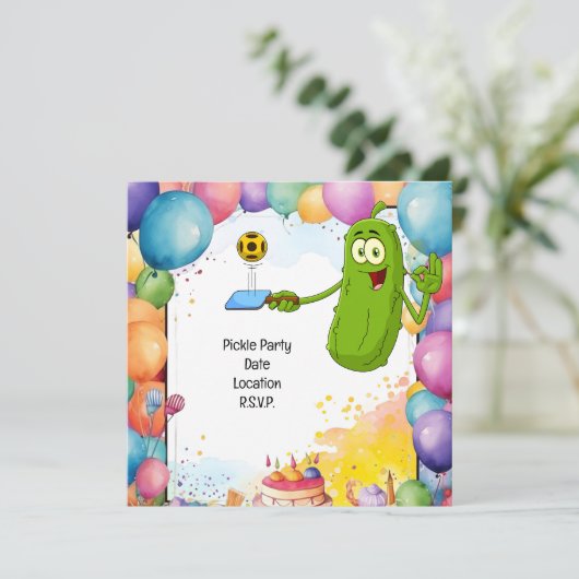 Pickleball thema verjaardagsfeestje save the date (Staand voorkant)