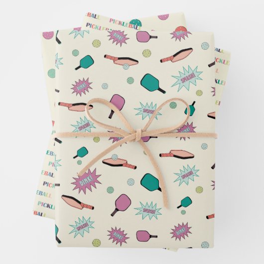 Pickleball Theme met peddels, Wiffle Balls, etc! Inpakpapier Vel (In situ)