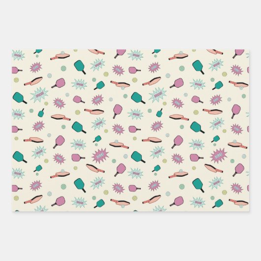 Pickleball Theme met peddels, Wiffle Balls, etc! Inpakpapier Vel (Voorkant)