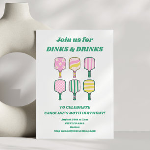 Pickleball Theme Roze Groene Retro Verjaardagsfees Kaart