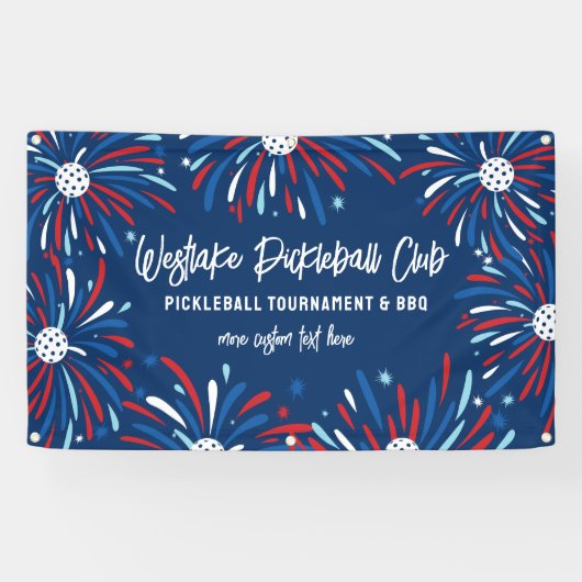 Pickleball Toernooi Party Patriottisch Vuurwerk Spandoek (Horizontaal)