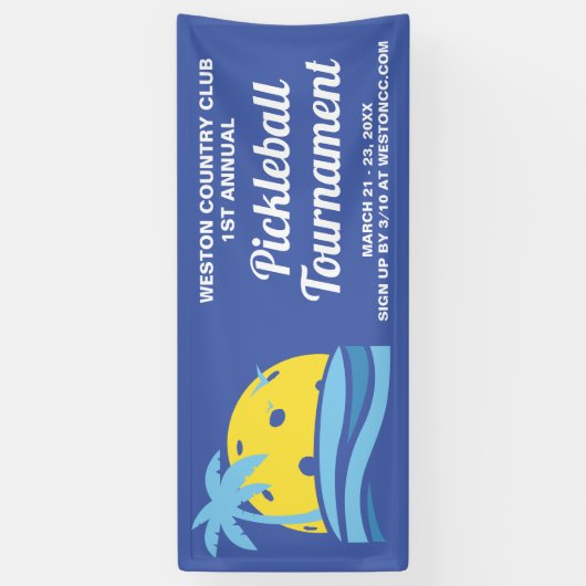 Pickleball Tournament Tropical Palm Tree Sun Beach Spandoek (Verticaal)