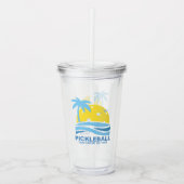 Pickleball Tropical Palm Tree Sun Je aangepaste te Acryl Drinkbeker (Voorkant)