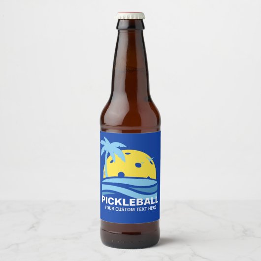 Pickleball Tropical Palm Tree Sun Je aangepaste te Bier Etiket (Voorkant)
