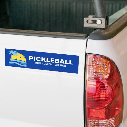 Pickleball Tropical Palm Tree Sun Je aangepaste te Bumpersticker (Op Truck)