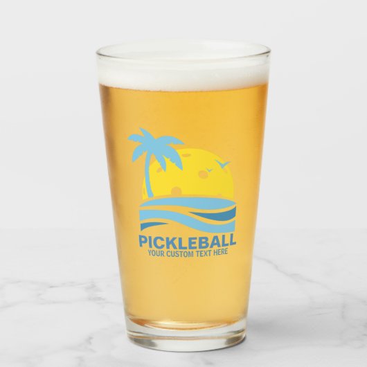 Pickleball Tropical Palm Tree Sun Je aangepaste te Glas (Voorkant gevuld)