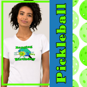 Pickleball Verjaardag Blauw Groen Knal Personalise T-shirt