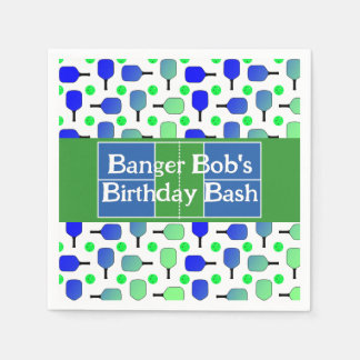 Pickleball Verjaardag Blauw Groen Paddle Ball Bang Servet