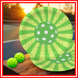 Pickleball Verjaardag Groen RETRO Strepen Sport Papieren Bordje