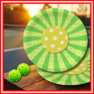 Pickleball Verjaardag Groen RETRO Strepen Sport Papieren Bordje
