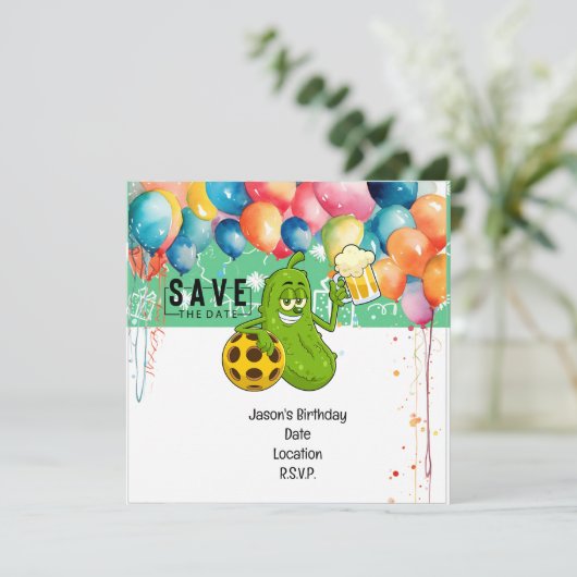 Pickleball Verjaardag Save the Date for Party Kaart (Staand voorkant)