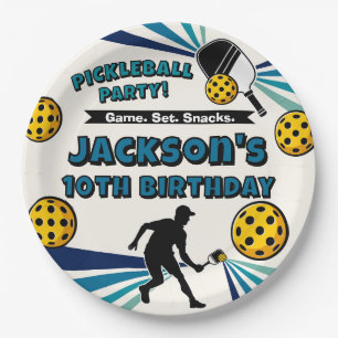 Pickleball Verjaardagsfeest Retro Speler Papieren Bordje