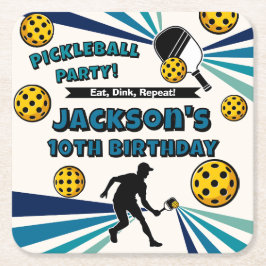 Pickleball Verjaardagsfeest Retro  Speler Vierkante Kartonnen Onderzetter