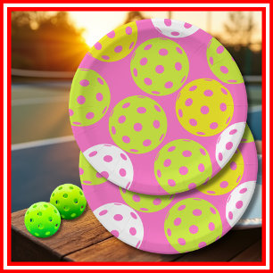 Pickleball Verjaardagsfeest Schattigee Roze Sport Papieren Bordje