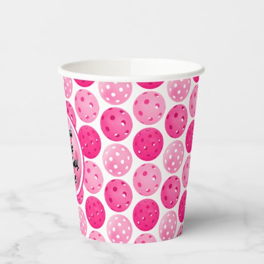 Pickleball verjaardagsfeestje roze wit gepersonali papieren bekers (Links)