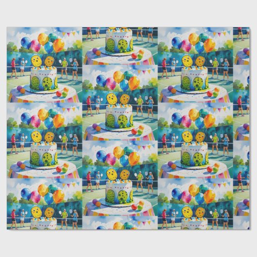 Pickleball verjaardagsfeestje thema cadeaupapier (Vlak)
