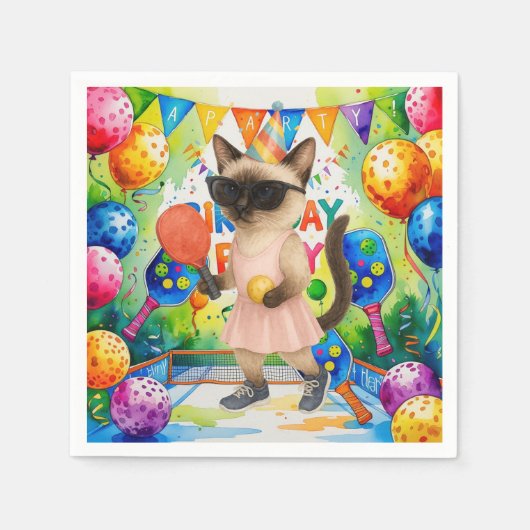 Pickleball verjaardagsfeestje thema voor kattenlie servet (Voorkant)