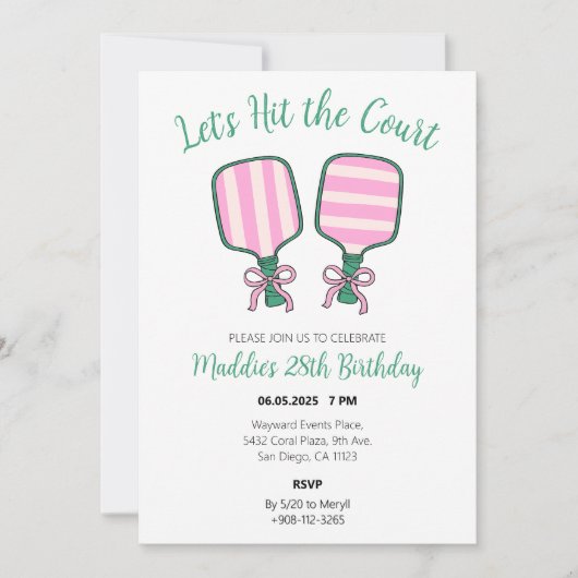 Pickleball verjaardagsuitnodiging kaart (Voorkant)