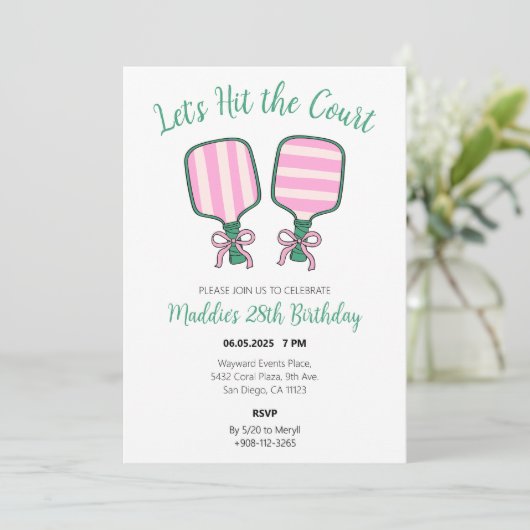 Pickleball verjaardagsuitnodiging kaart (Staand voorkant)