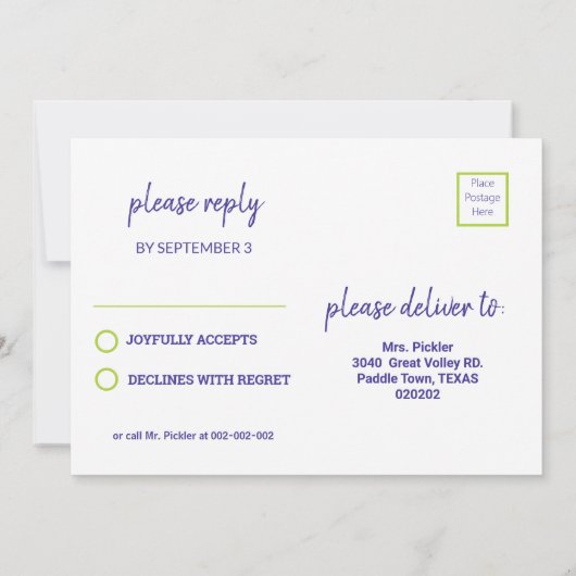 Pickleball vert et violet B'day + invitation RSVP (Dos)