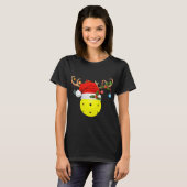Pickleball Xmas Reindeer Santa Hat T-shirt (Voorkant volledig)