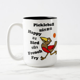 Pickleball - zo blij als een vogel met een frietje tweekleurige koffiemok