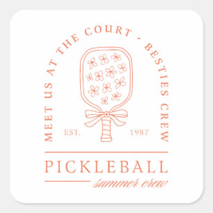 Pickleball zomer besties club meisjes bemanning vierkante sticker