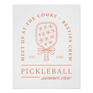 Pickleball zomermeisjes oranje preppy esthetiek perfect poster