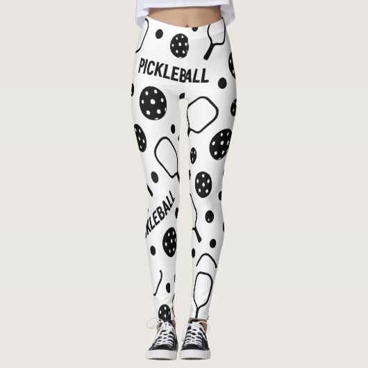 Pickleball zwart-wit patroon Court Graphic Leggings (Voorkant)