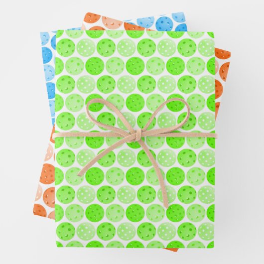 Pickleballs - Groen, Sinaasappel en Blauw op Wit Inpakpapier Vel (In situ)
