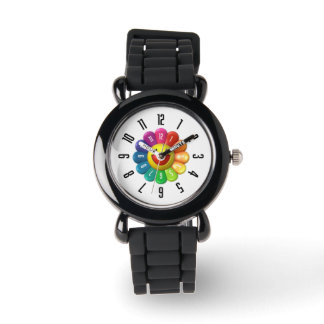 PickleKids™ Rainbow Flower Kinder Zwart Horloge
