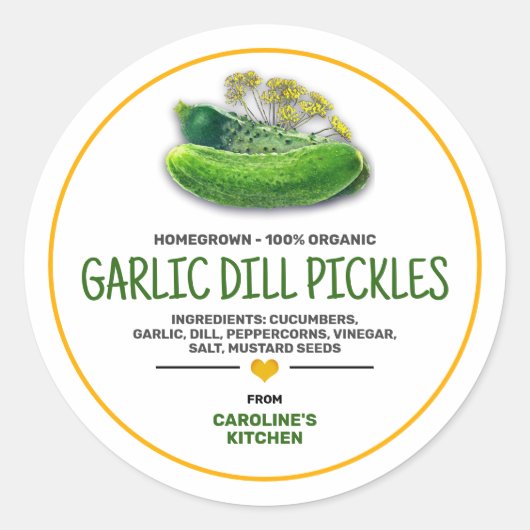 Pickles Canning Jar Étiquette (Devant)