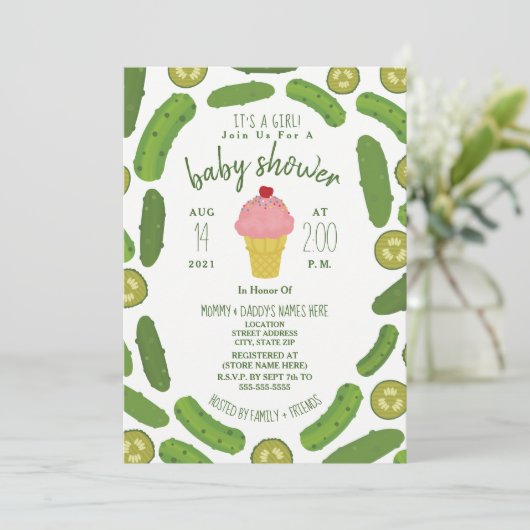 Pickles en Ice Cream Baby shower Kaart (Staand voorkant)