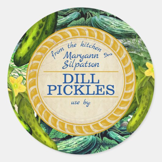 Pickles inblikt gepersonaliseerd vanuit de keuken ronde sticker (Voorkant)