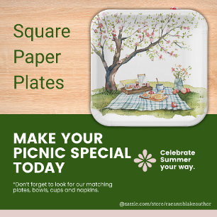 Picknick Design Vierkante Papier Borden Papieren Bordje
