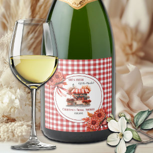 Picknick in de provincie Gingham Bruidsdouche Sparkling Wijnetiket