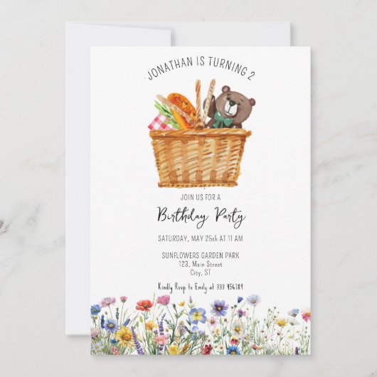 Picknick Kind Verjaardagsuitnodiging Gingham Wildf Feestdagenkaart (Voorkant)