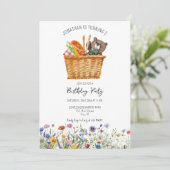 Picknick Kind Verjaardagsuitnodiging Gingham Wildf Feestdagenkaart (Staand voorkant)