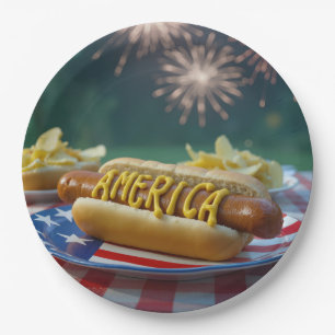 Picknick op 4 juli met vuurwerk papieren bordje